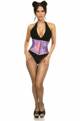 Daisy Corsets Top Drawer Lavender Holo Steel Boned Mini Cincher - Flyclothing LLC