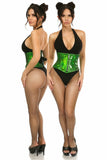 Daisy Corsets Top Drawer Green Holo Steel Boned Mini Cincher - Flyclothing LLC