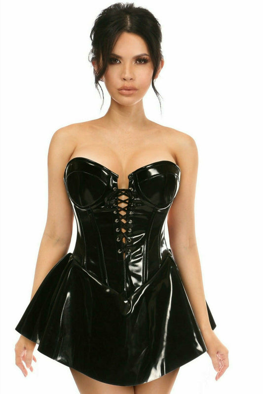 Daisy Corsets Top Drawer Black Patent Steel Boned Corseted Dress