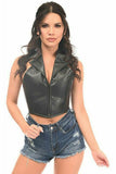 Daisy Corsets Top Drawer Black Faux Leather Steel Boned Collared Bustier Top