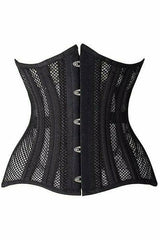 Top Drawer Black Fishnet Double Steel Boned Curvy Cut Waist Cincher Corset - Flyclothing LLC