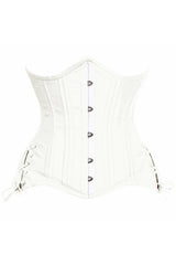 Daisy Corsets Top Drawer White Satin Double Steel Boned Curvy Cut Waist Cincher Corset w/Lace-Up Sides