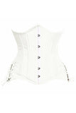 Top Drawer White Satin Double Steel Boned Curvy Cut Waist Cincher Corset w/Lace-Up Sides - Flyclothing LLC