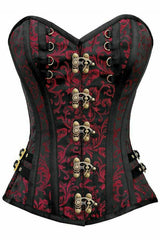 Daisy Corsets Top Drawer Black/Red Swirl Brocade Steel Boned Overbust Corset w/Buckles