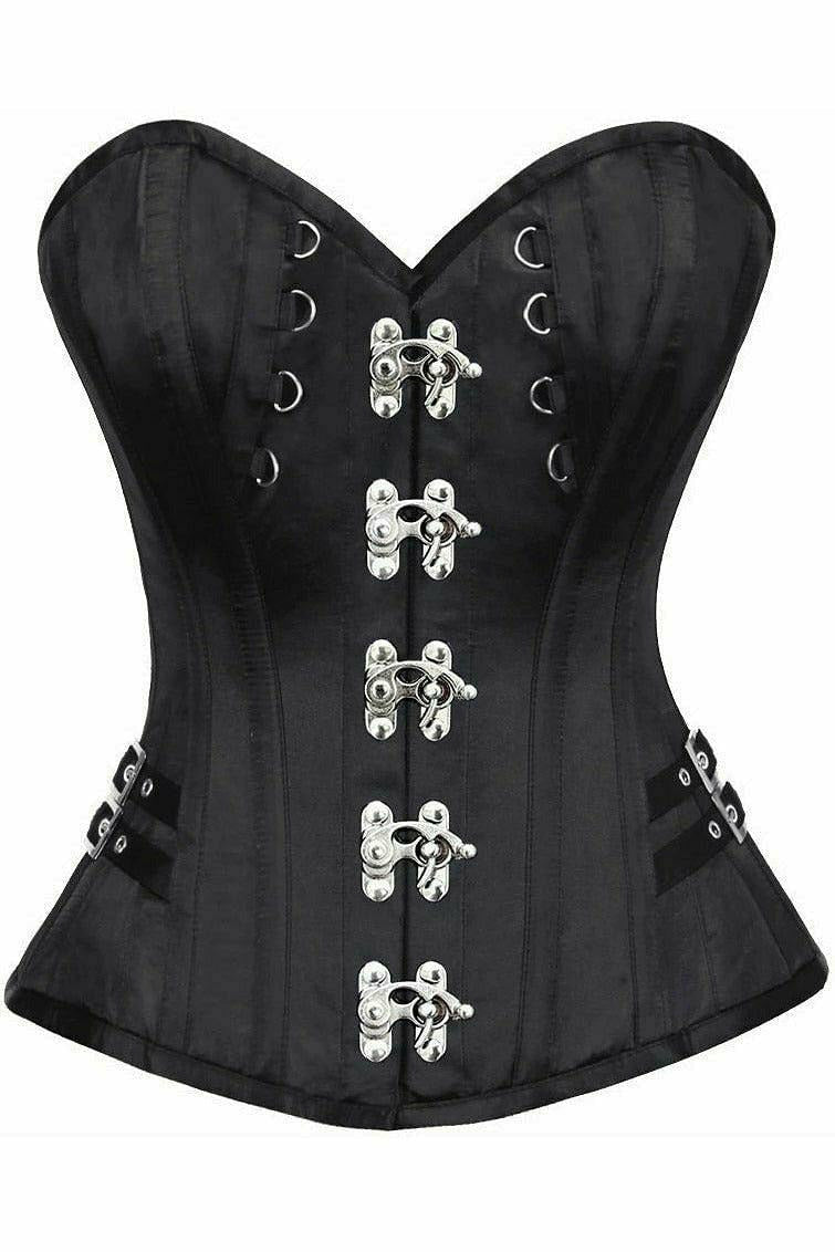 Daisy Corsets Top Drawer Black Satin Steel Boned Overbust Corset w/Buckles