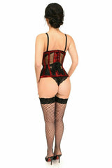 Daisy Corsets Top Drawer Dark Red Crushed Velvet Steel Boned Waist Cincher Corset - Flyclothing LLC