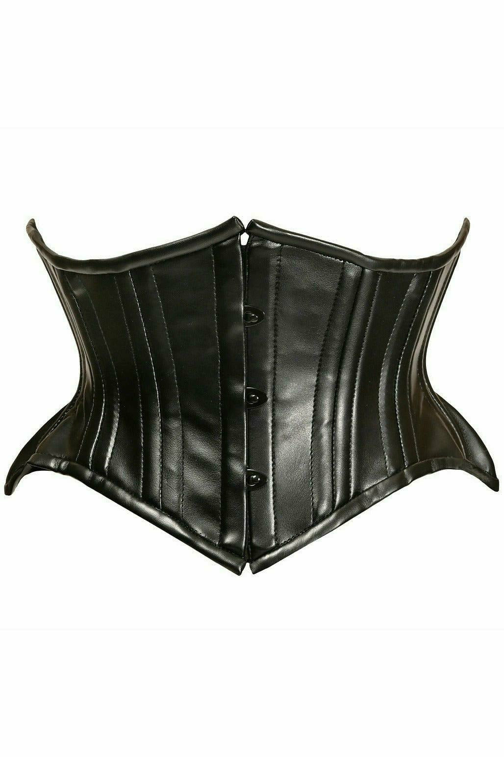Daisy Corsets Top Drawer Black Faux Leather Double Steel Boned Curvy Cut Waist Cincher