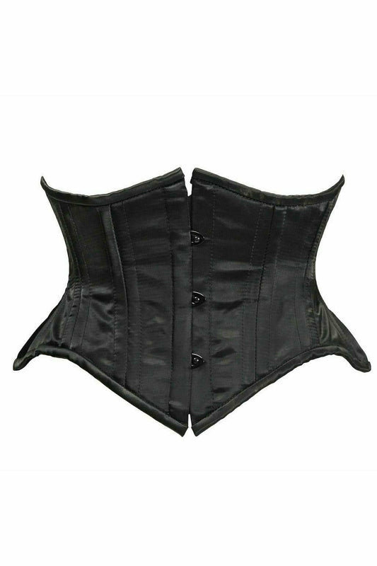 Daisy Corsets Top Drawer Black Satin Double Steel Boned Curvy Cut Waist Cincher