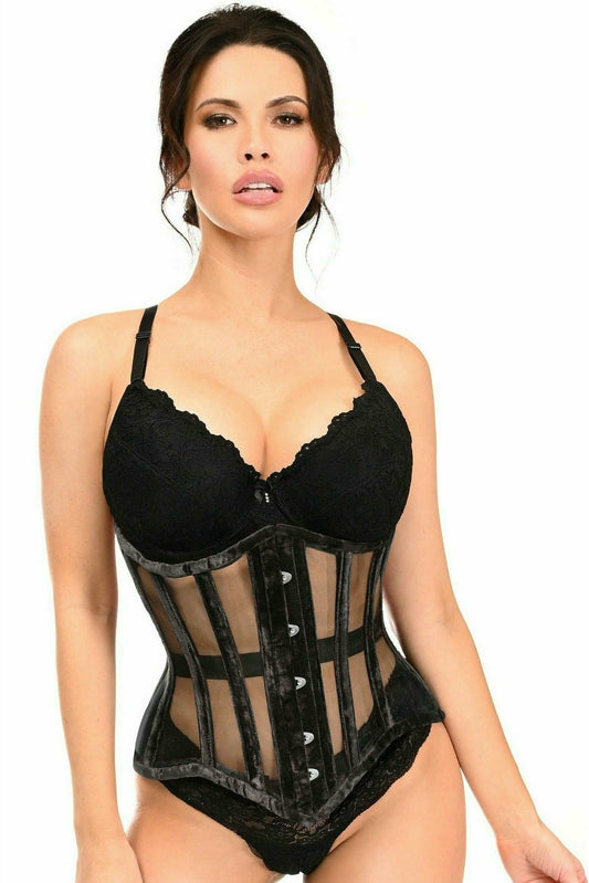 Daisy Corsets Top Drawer Black Velvet Steel Boned Waist Cincher Corset