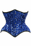 Daisy Corsets Top Drawer Steel Boned Blue Sequin Curvy Cut Waist Cincher Corset