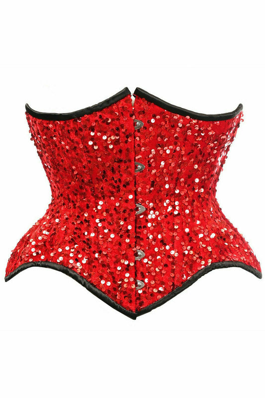 Daisy Corsets Top Drawer Red Sequin Curvy Cut Waist Cincher Corset