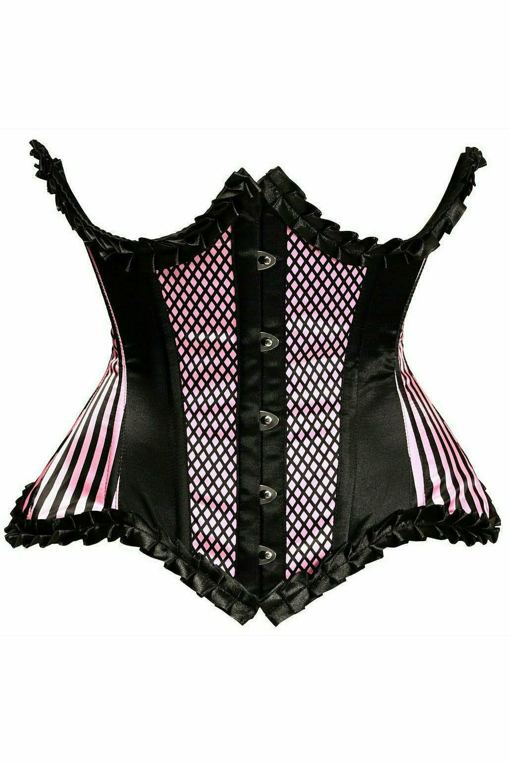 Daisy Corsets Top Drawer Pink Burlesque Underwire Curvy Cut Waist Cincher Corset - Flyclothing LLC