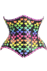 Top Drawer Rainbow Hearts Double Steel Boned Curvy Cut Underbust Cincher Corset - Flyclothing LLC