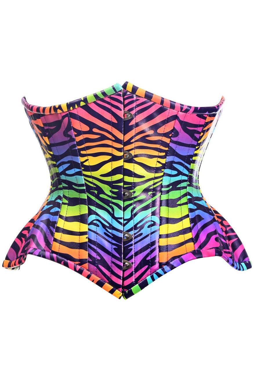 Top Drawer Rainbow Print Double Steel Boned Curvy Cut Underbust Cincher Corset - Flyclothing LLC