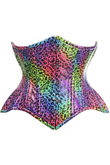 Top Drawer Rainbow Leopard Print Double Steel Boned Curvy Cut Underbust Cincher Corset - Flyclothing LLC