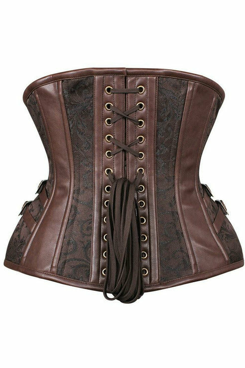 Daisy Corsets Top Drawer Brown Brocade Steampunk Steel Boned Underbust Corset - Flyclothing LLC