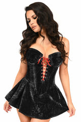 Top Drawer Black Velvet Steel Boned Corset Dress - Flyclothing LLC