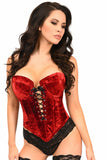 Daisy Corsets Top Drawer Dark Red Velvet Steel Boned Lace-Up Bustier