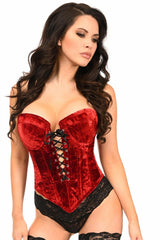 Top Drawer Dark Red Velvet Steel Boned Lace-Up Bustier - Flyclothing LLC