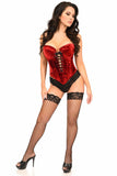 Top Drawer Dark Red Velvet Steel Boned Lace-Up Bustier - Flyclothing LLC