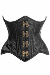 Top Drawer Double Steel Boned Black Brocade Curvy Underbust Corset - Flyclothing LLC