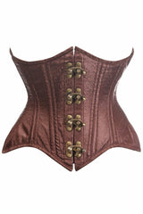 Top Drawer Double Steel Boned Brown Brocade Curvy Underbust Corset - Flyclothing LLC