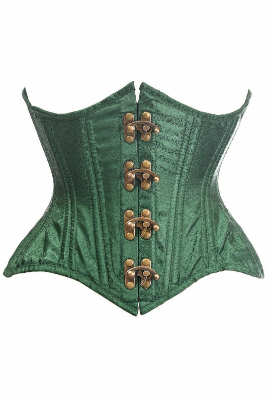 Daisy Corsets Top Drawer Double Steel Boned Green Brocade Curvy Underbust Corset