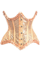 Daisy Corsets Top Drawer Gold Satin & Sequin Underwire Curvy Cut Steel Boned Waist Cincher Corset - Flyclothing LLC