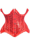 Daisy Corsets Top Drawer Red Satin & Sequin Underwire Curvy Cut Steel Boned Waist Cincher Corset - Flyclothing LLC