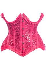 Daisy Corsets Top Drawer Fuchsia Satin & Sequin Underwire Curvy Cut Steel Boned Waist Cincher Corset - Flyclothing LLC