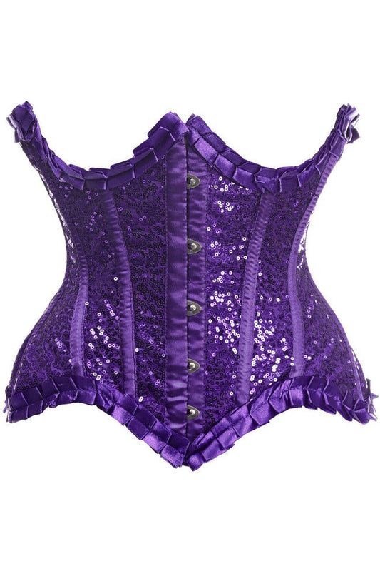 Daisy Corsets Top Drawer Purple Satin & Sequin Underwire Curvy Cut Steel Boned Waist Cincher Corset