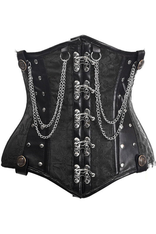 Daisy Corsets Top Drawer Black Brocade Steel Boned Underbust Corset w/Chains and Clasps