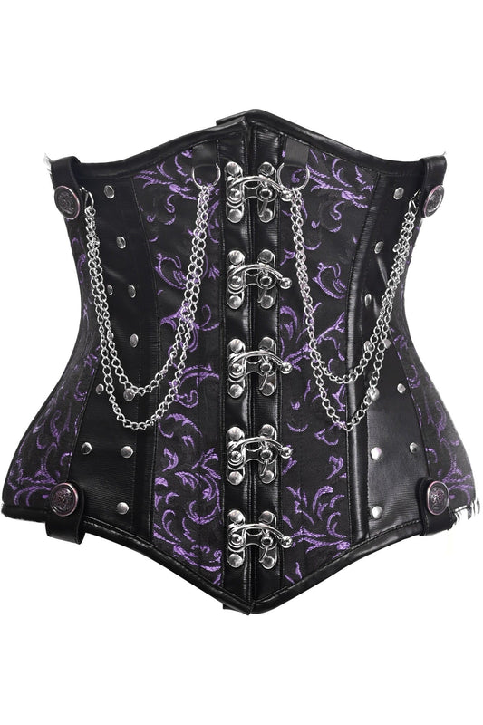 Daisy Corsets Top Drawer Black/Purple Steel Boned Underbust Corset w/Chains and Clasps