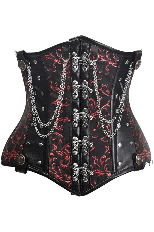 Daisy Corsets Top Drawer Black/Red Steel Boned Underbust Corset w/Chains and Clasps