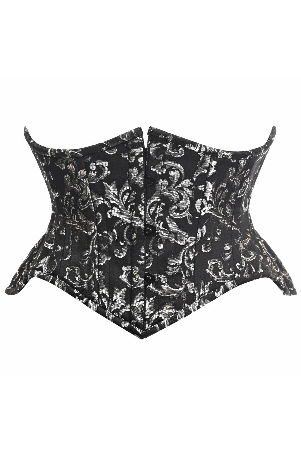 Daisy Corsets Top Drawer Black/Silver Brocade Double Steel Boned Mini Cincher Corset