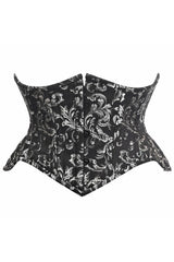 Top Drawer Black/Silver Brocade Double Steel Boned Mini Cincher Corset - Flyclothing LLC