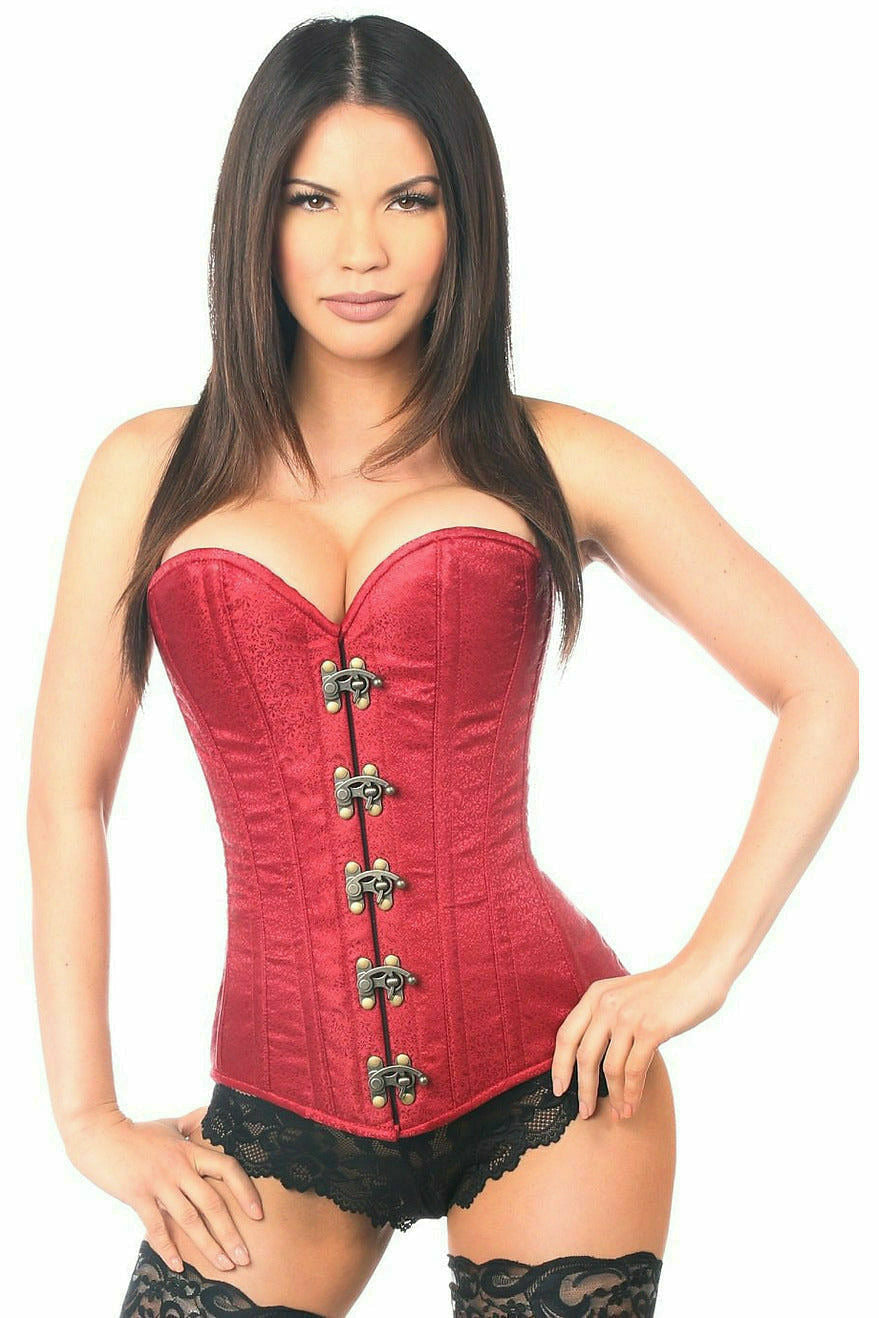 Daisy Corsets Top Drawer Wine Brocade Steel Boned Corset w/Clasp Closure - Daisy Corsets