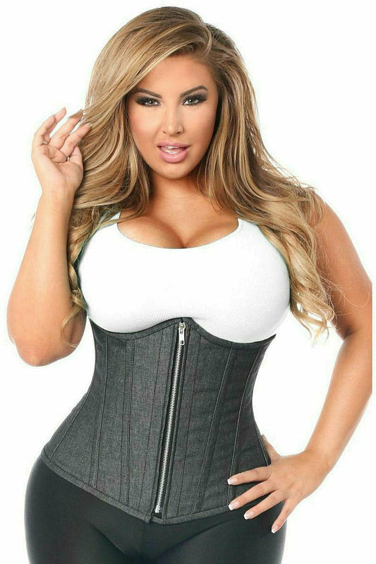 Daisy Corsets Top Drawer Denim Black Steel Boned Underbust Corset w/Zipper