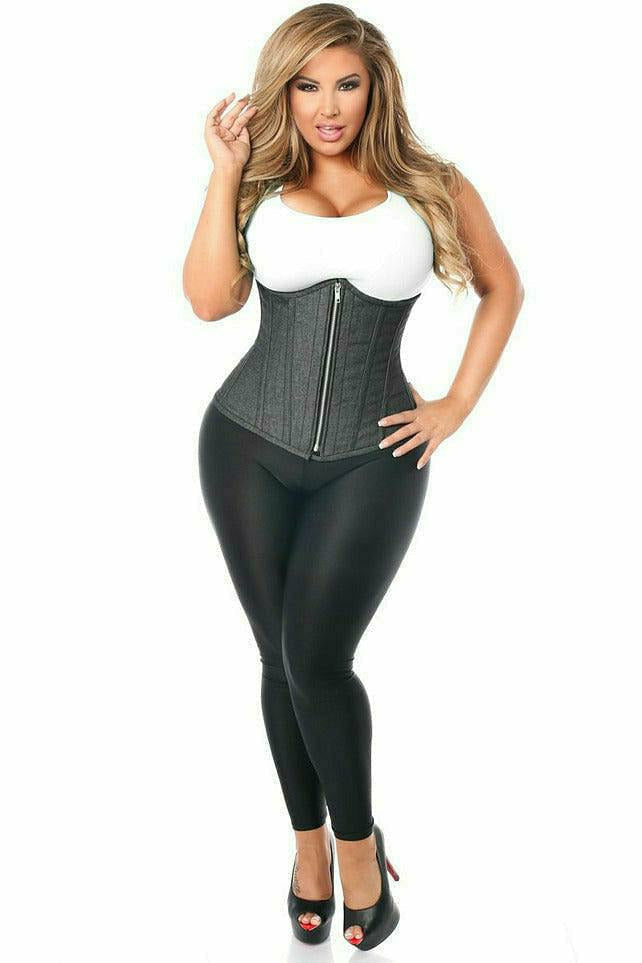 Daisy Corsets Top Drawer Denim Black Steel Boned Underbust Corset w/Zipper - Flyclothing LLC