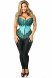 Daisy Corsets Top Drawer Teal Brocade Steel Boned Corset w/Black Eyelash Lace - Flyclothing LLC