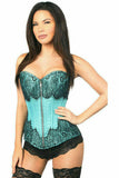 Daisy Corsets Top Drawer Teal Brocade Steel Boned Corset w/Black Eyelash Lace