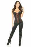 Daisy Corsets Top Drawer Brown Brocade & Faux Leather Steel Boned Corset - Flyclothing LLC