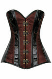 Daisy Corsets Top Drawer Brown Brocade & Faux Leather Steel Boned Corset - Flyclothing LLC