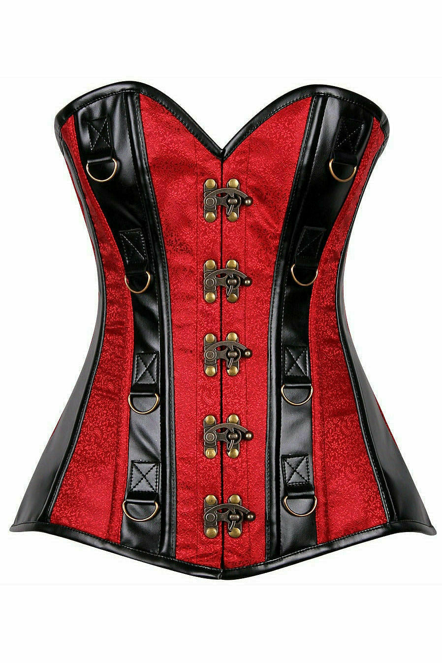 Daisy Corsets Top Drawer Wine Brocade & Faux Leather Steel Boned Corset - Flyclothing LLC