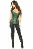 Daisy Corsets Top Drawer Dark Green Brocade & Faux Leather Steel Boned Corset - Flyclothing LLC