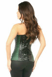 Daisy Corsets Top Drawer Dark Green Brocade & Faux Leather Steel Boned Corset - Flyclothing LLC