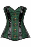 Daisy Corsets Top Drawer Dark Green Brocade & Faux Leather Steel Boned Corset - Flyclothing LLC