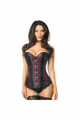 Daisy Corsets Top Drawer Plum Brocade & Faux Leather Steel Boned Corset - Flyclothing LLC