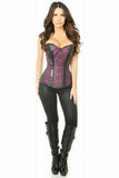 Daisy Corsets Top Drawer Plum Brocade & Faux Leather Steel Boned Corset - Flyclothing LLC