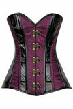 Daisy Corsets Top Drawer Plum Brocade & Faux Leather Steel Boned Corset - Flyclothing LLC